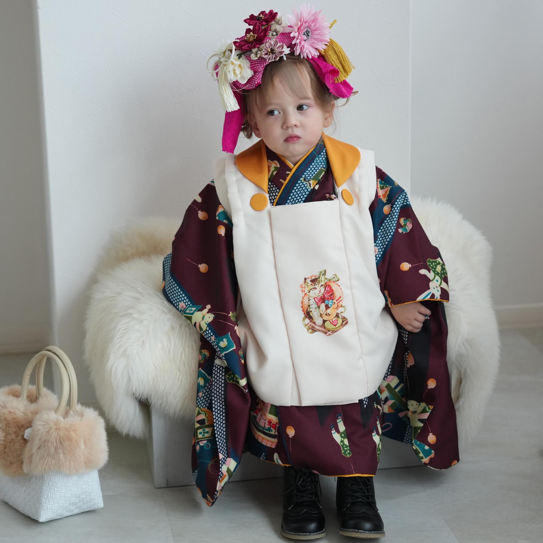 七五三 着物 3歳 男の子 女の子 被布 セット ニコアンティーク 6点