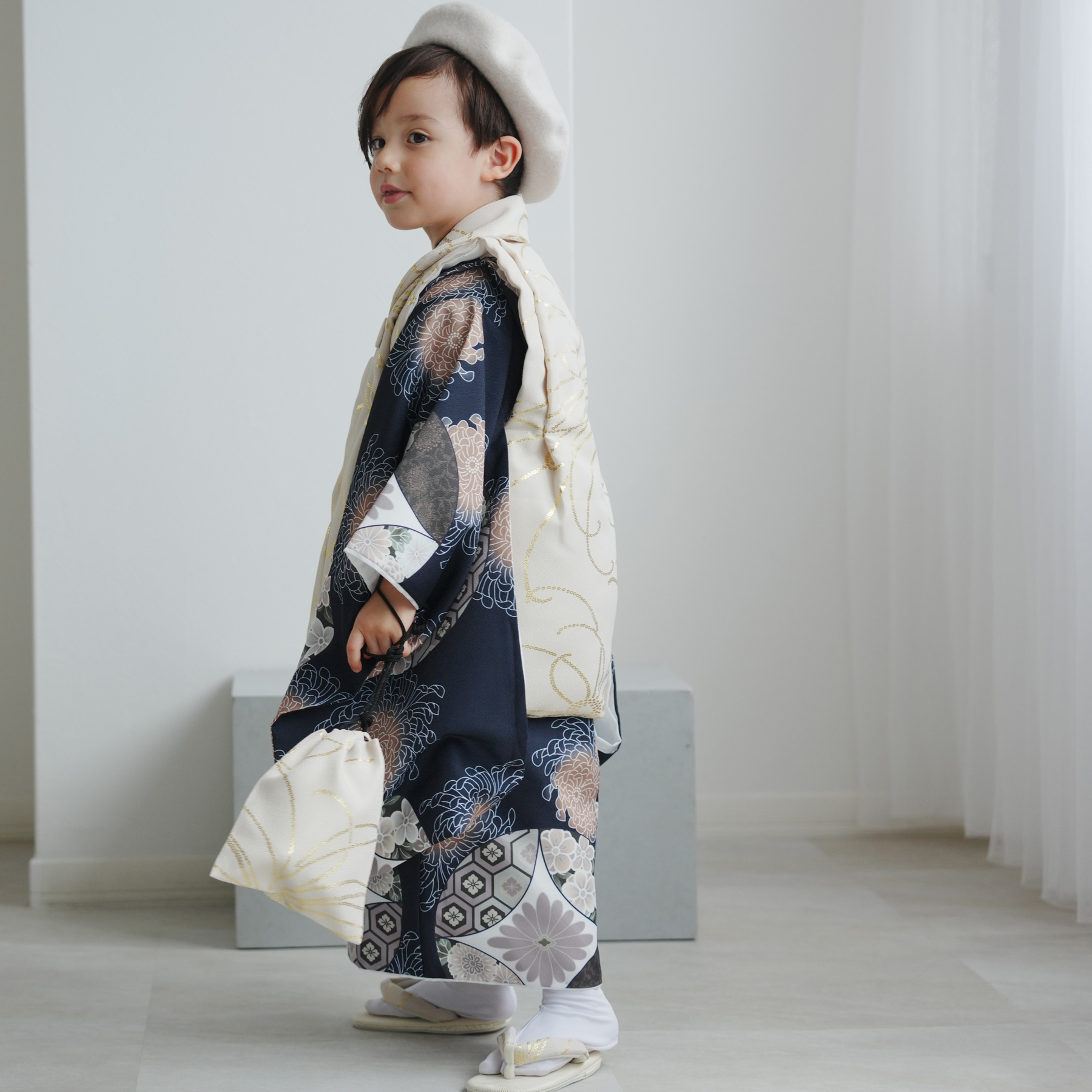 七五三 着物 3歳 男の子 被布 ひよこ商店 kids ベレー帽 被布フル