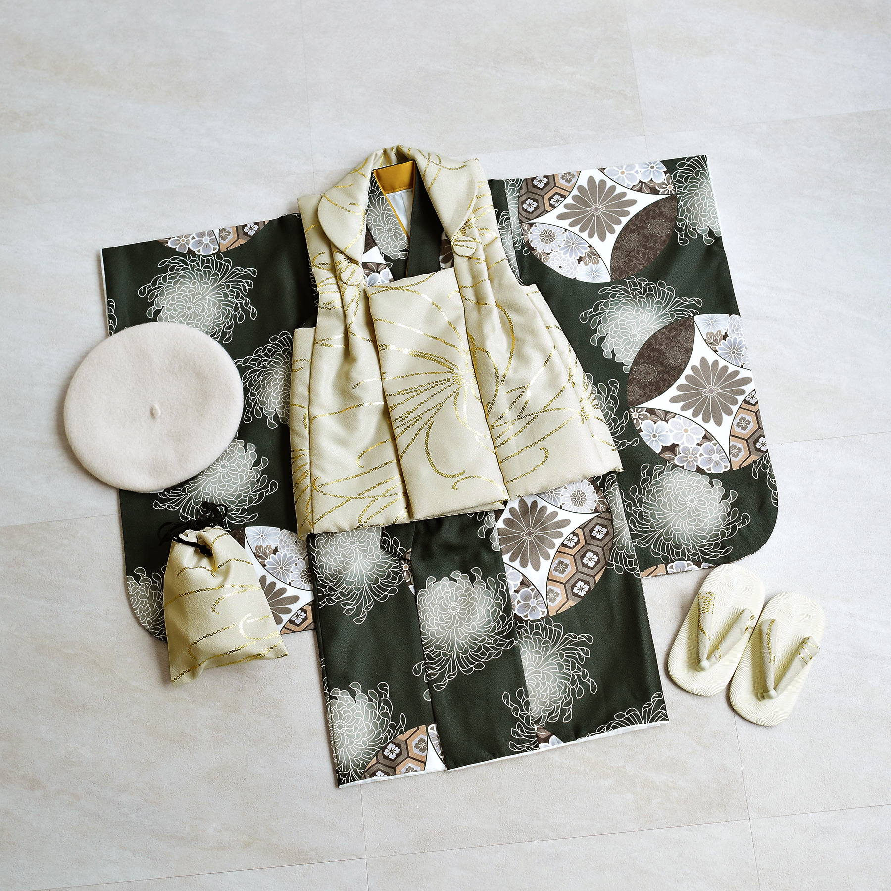 七五三 着物 3歳 男の子 被布 ひよこ商店 kids ベレー帽 被布フル