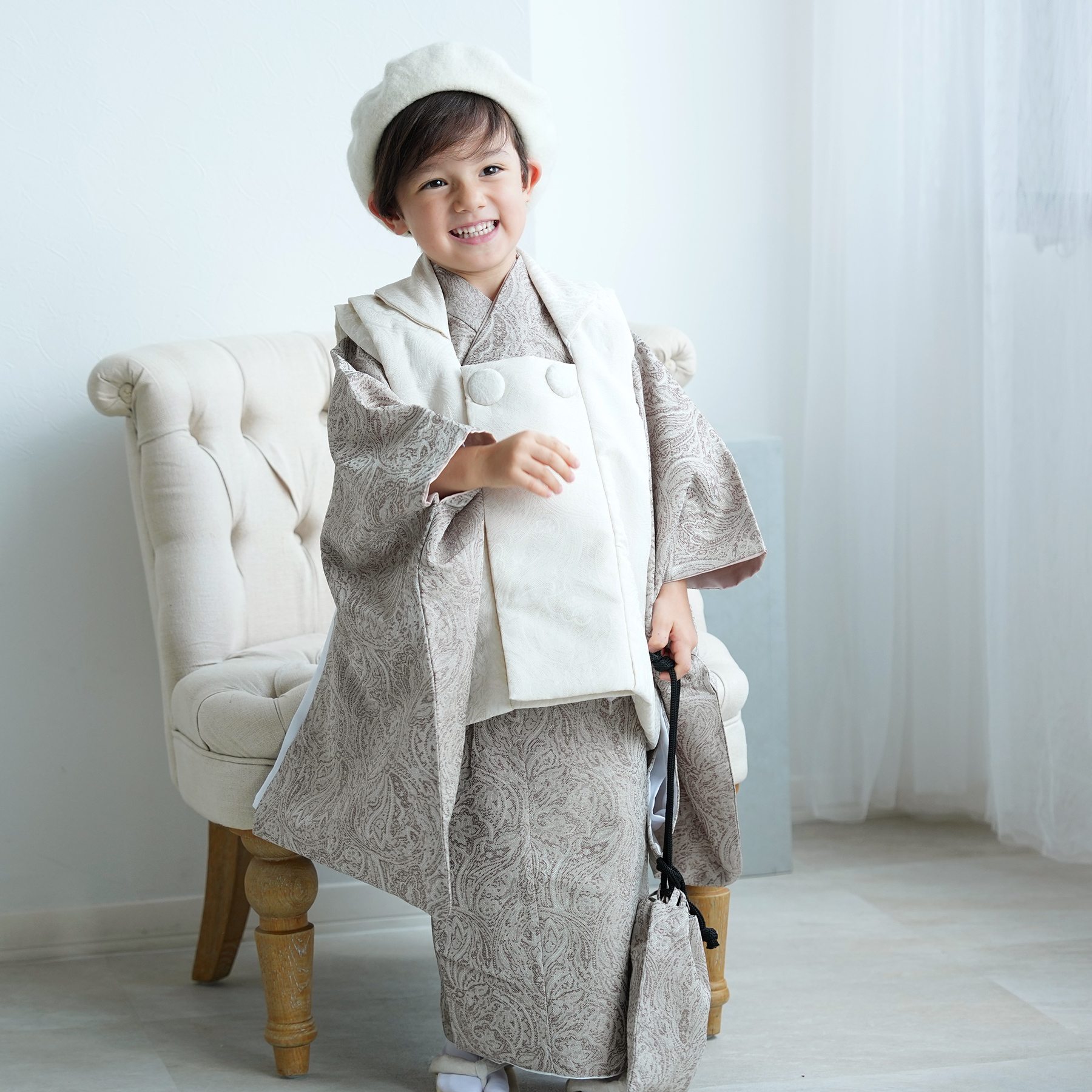 七五三 着物 3歳 男の子 utatane 被布セット ジャガードペイズリー