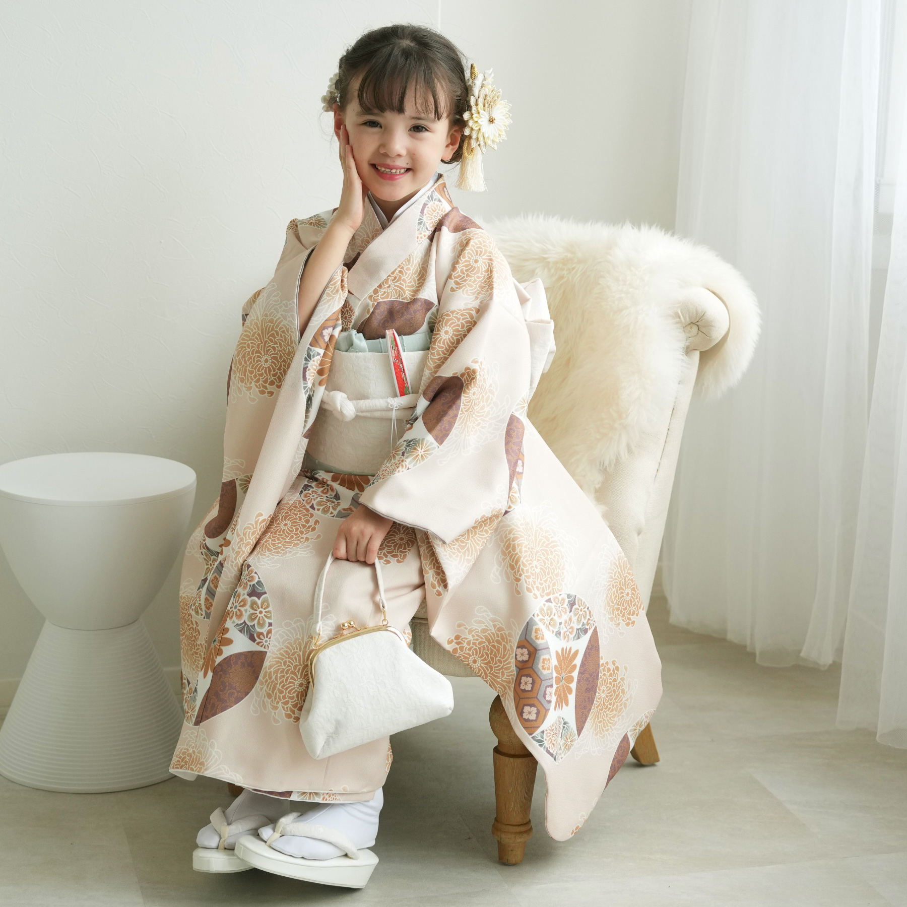 七五三 着物 7歳 フルセット 購入 ひよこ商店 女の子 四つ身 エクリュ 