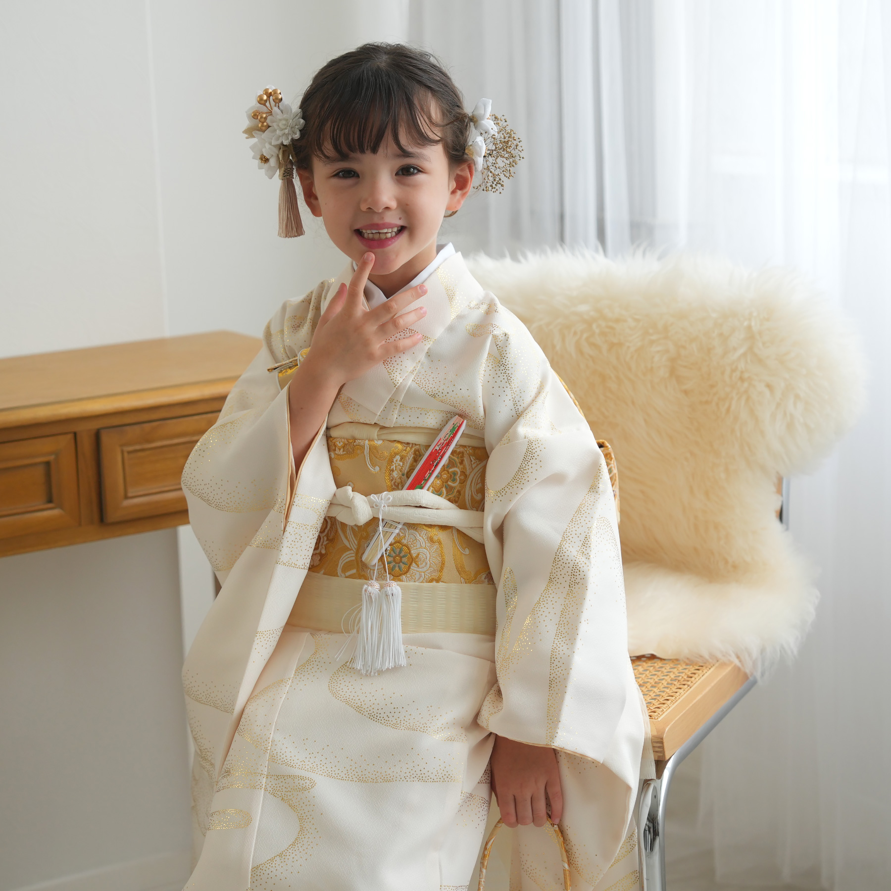 未使用に近い フルセット 七五三着物 七歳祝着(クリーム地金彩梅柄) 七五三 着物 7歳 フルセット 購入 ひよこ商店 女の子 四つ身