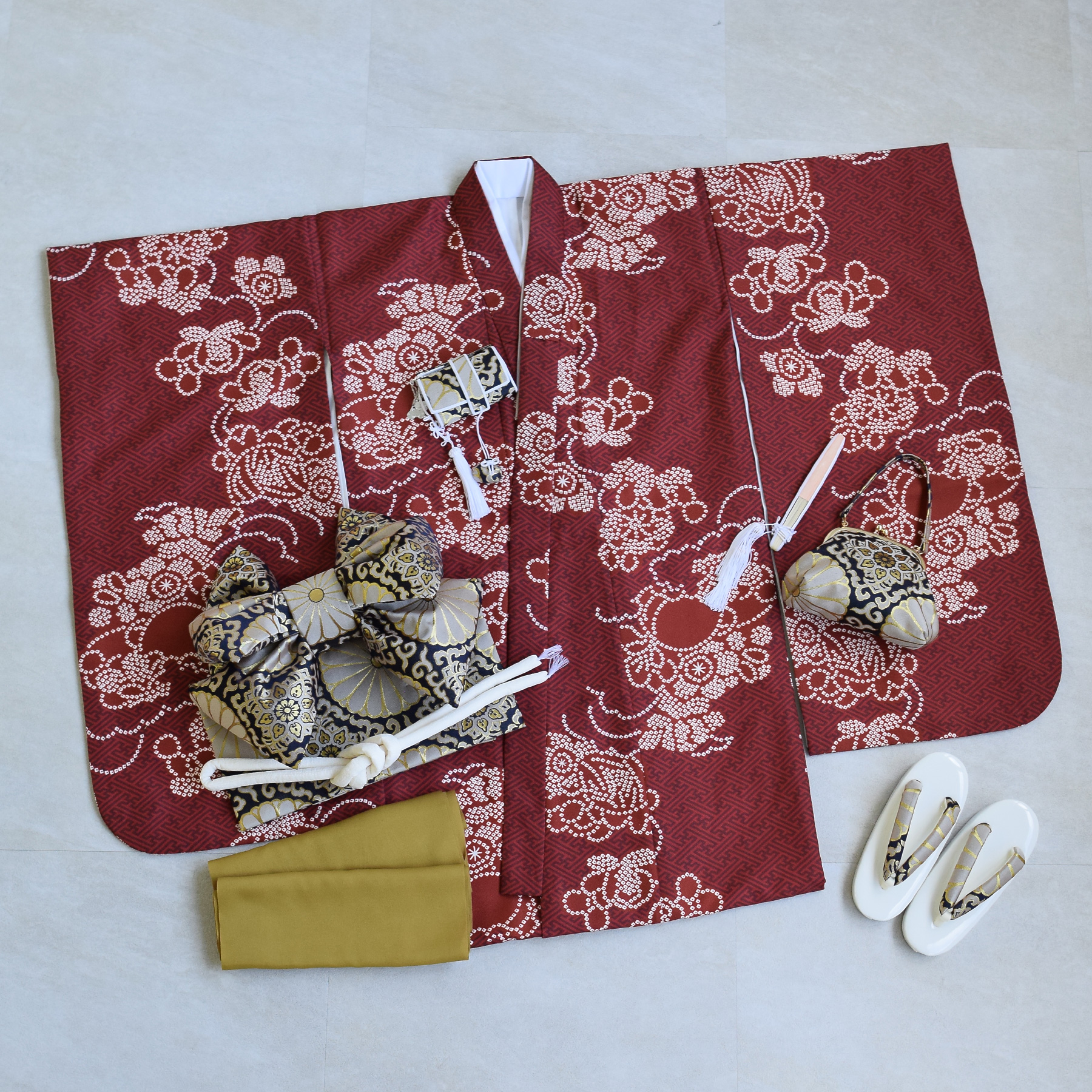 七五三 着物 7歳 フルセット 購入 ひよこ商店 女の子 四つ身 えんじの