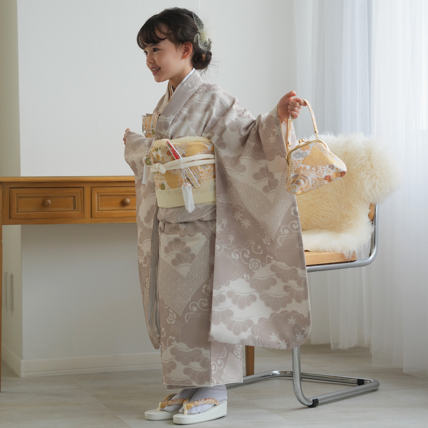 ちい様　七五三 3歳 フルセット 753 七五三 着物レンタル 3歳 女の子 フルセット 被布 ピンク×紫