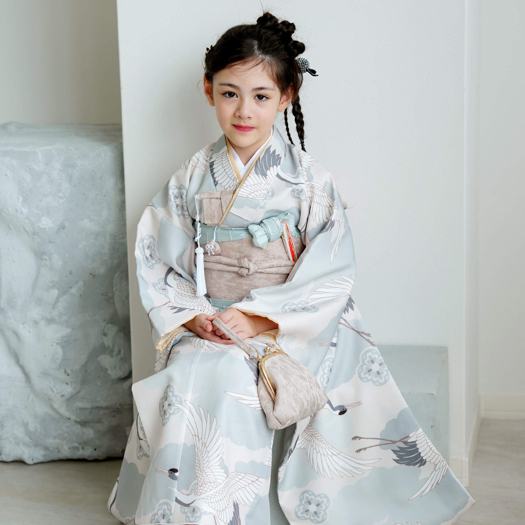 七五三 着物 7歳 女の子 ひよこ商店 四つ身 ミント吉祥鶴 販売 振袖