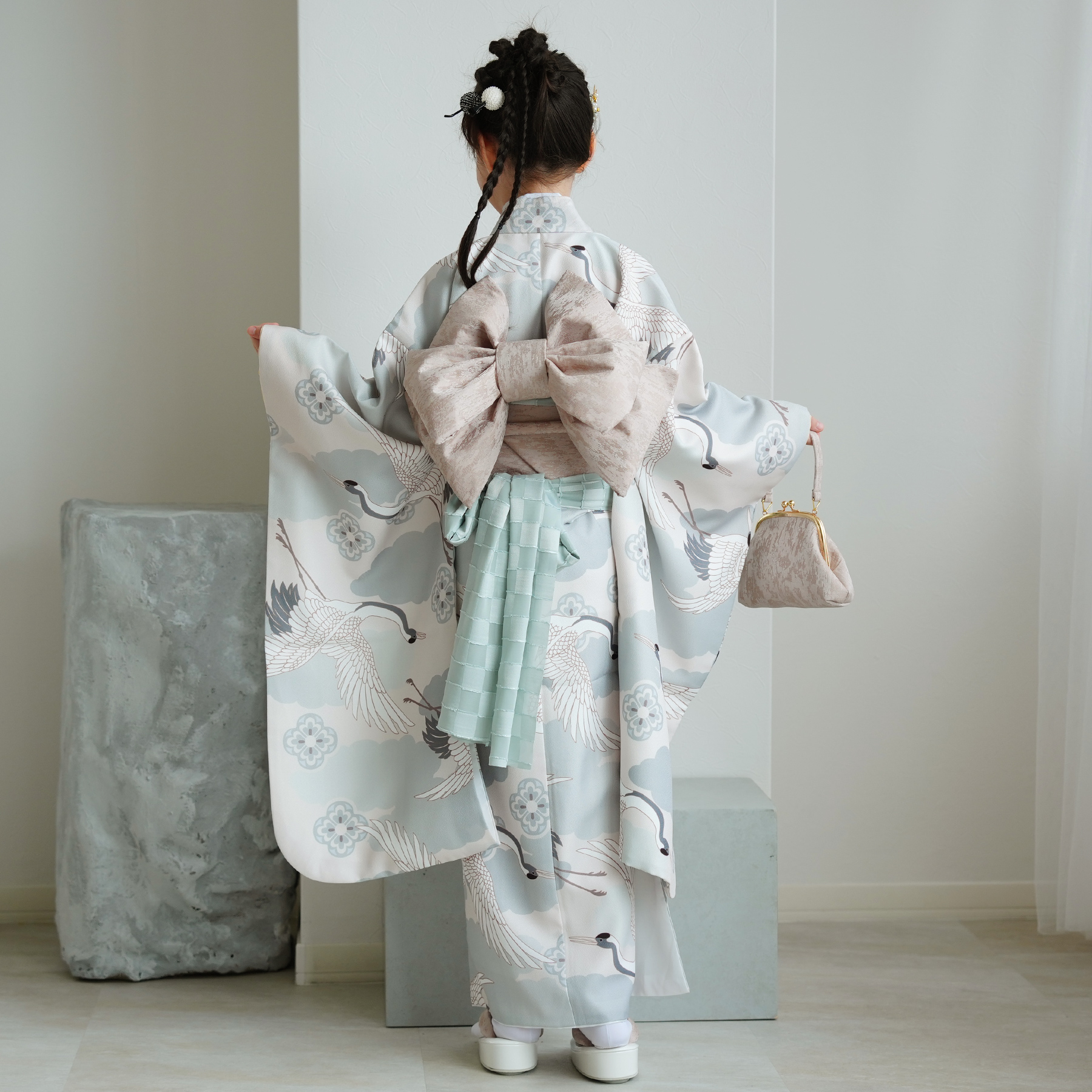 七五三 着物 7歳 女の子 ひよこ商店 四つ身 ミント吉祥鶴 販売 振袖