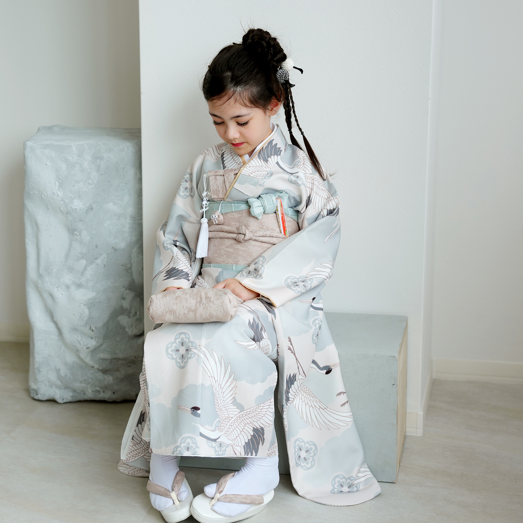 七五三 着物 7歳 女の子 ひよこ商店 四つ身 ミント吉祥鶴 販売 振袖