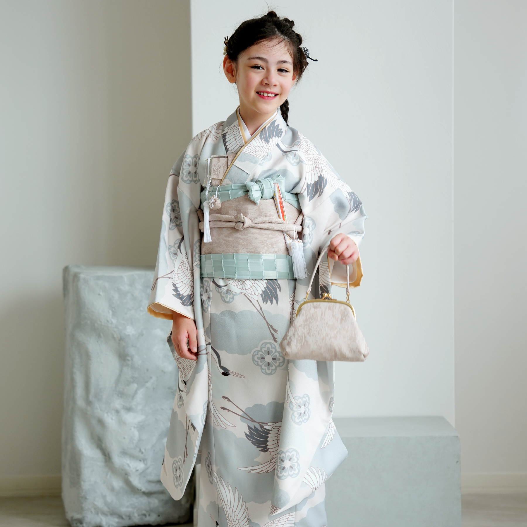 ヨ*ジ様 完売商品　ひよこ商店　七五三 七五三 着物 7歳 フルセット 購入 ひよこ商店 女の子 四つ身 灰緑鳳凰