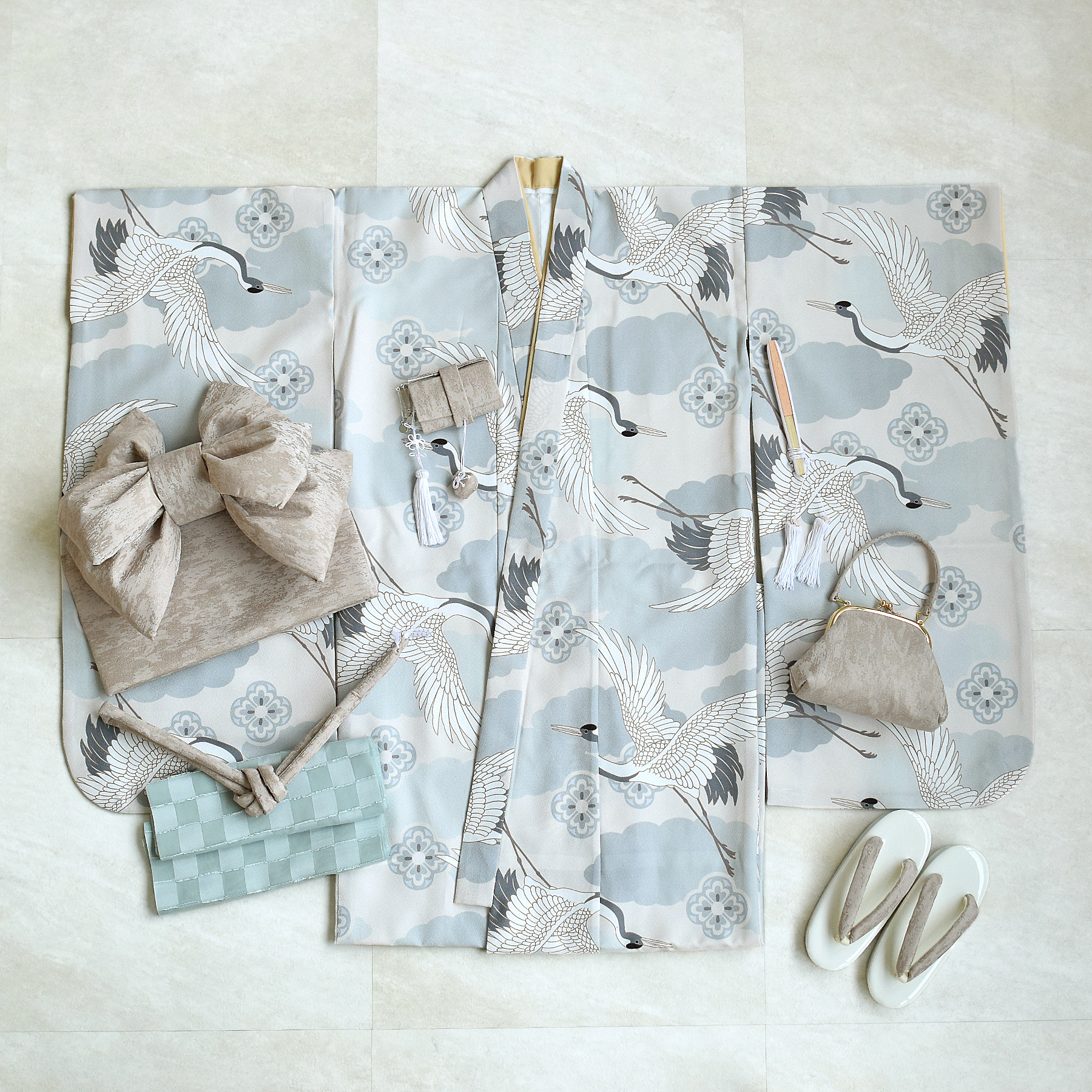 七五三 着物 7歳 女の子 ひよこ商店 四つ身 ミント吉祥鶴 販売 振袖