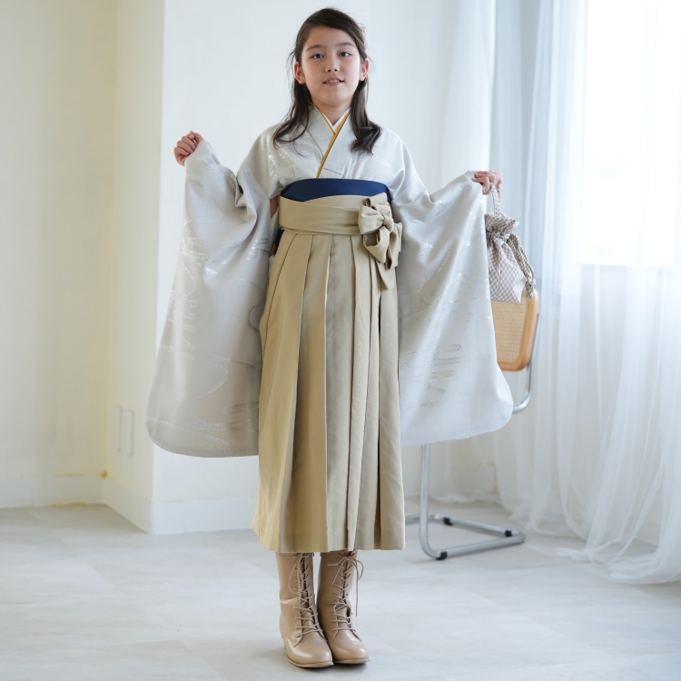 ハーフ成人式 袴 3点セット ひよこ商店 アイスグレー銀彩 10歳 1