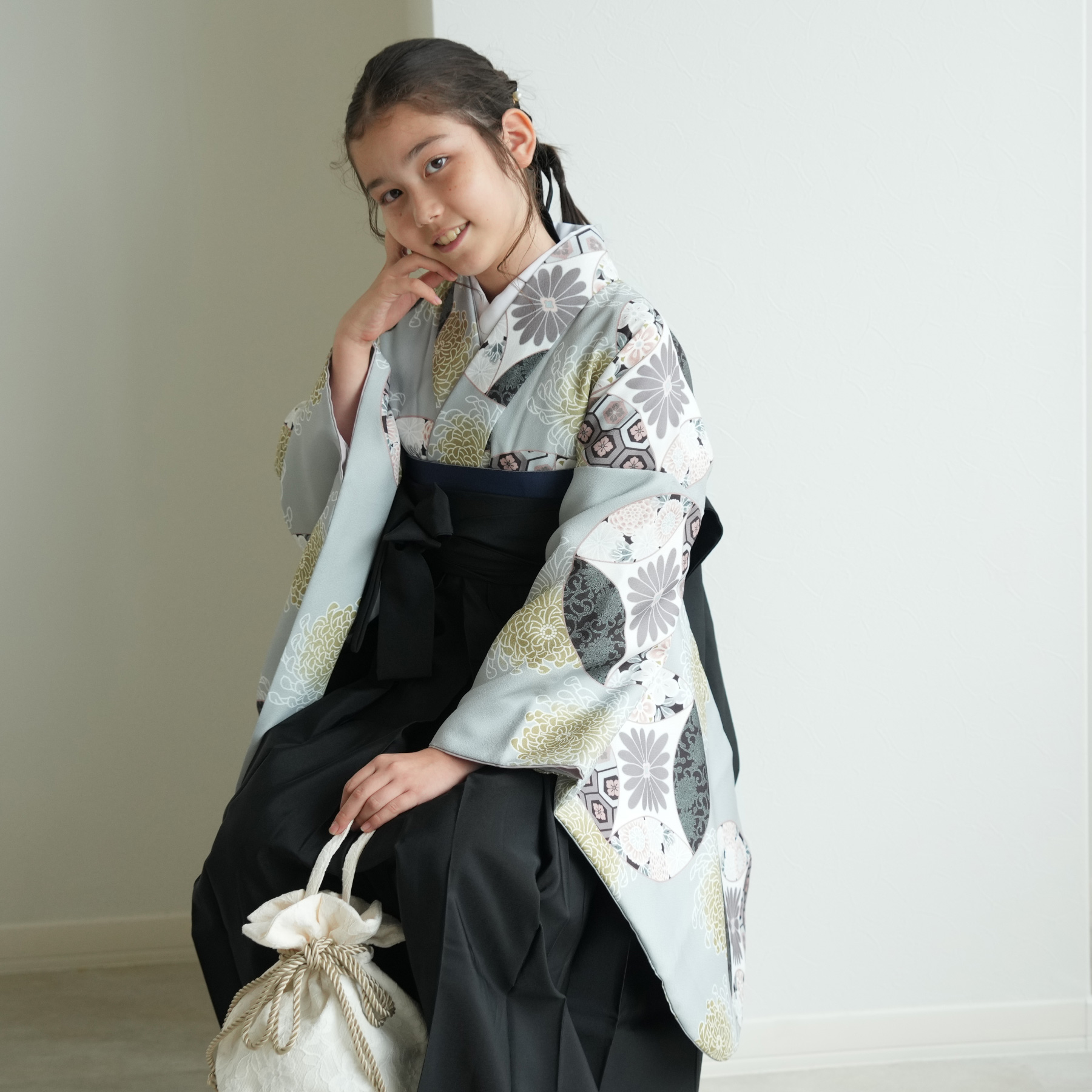 袴 卒業式 ひよこ商店 袴と着物2点セット ミント七宝 低身長さん 子供 