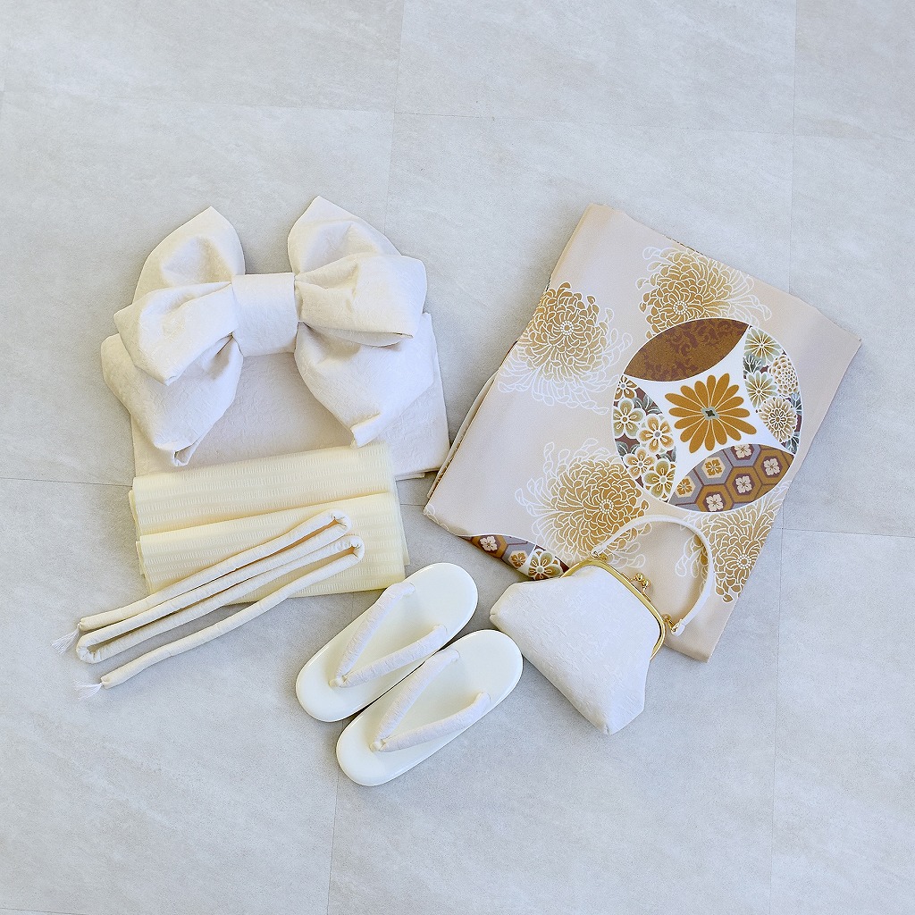 振袖 女の子 小学生 10歳 ひよこ商店 振袖セット エクリュ七宝 ハーフ