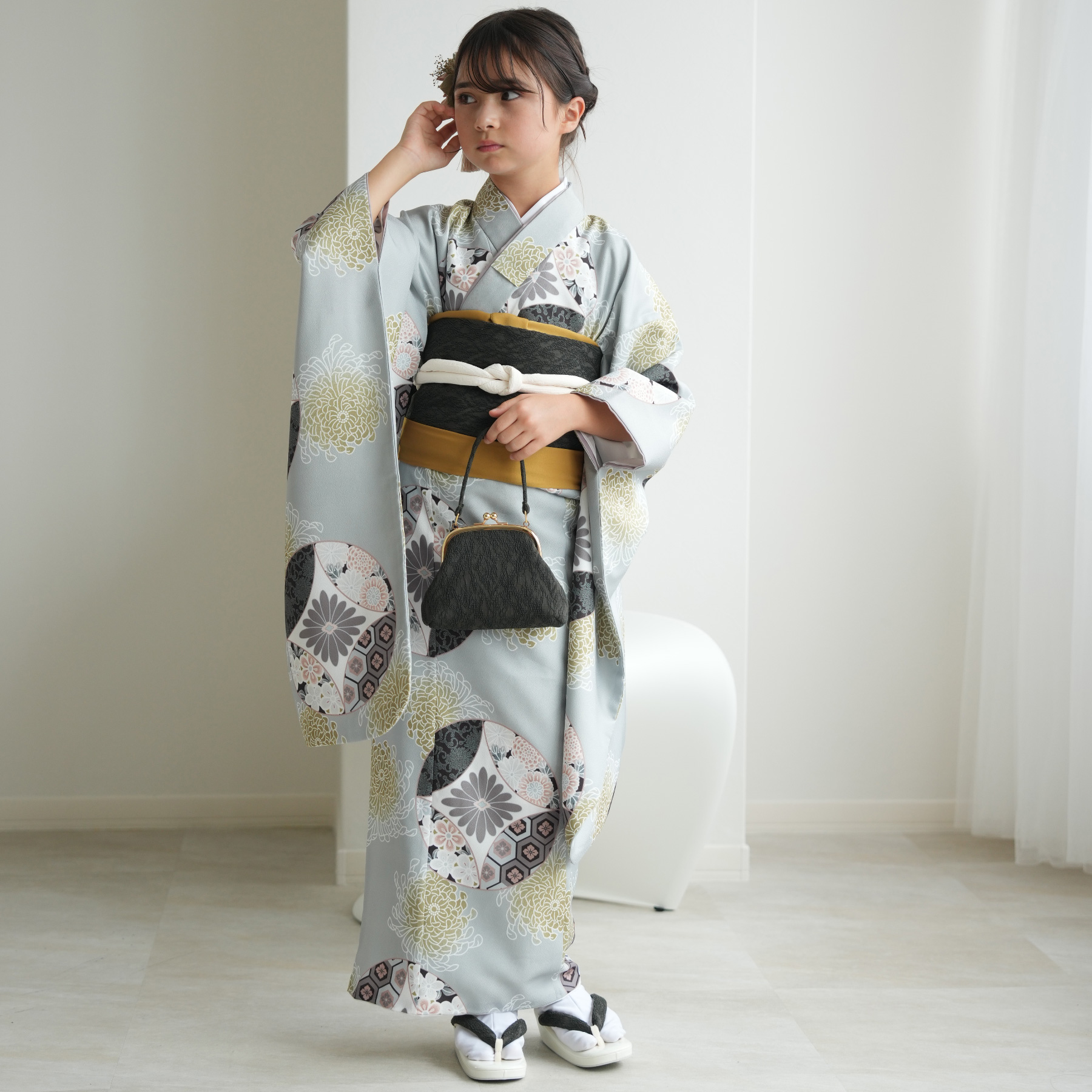振袖 女の子 小学生 10歳 ひよこ商店 振袖セット ミント七宝 ハーフ