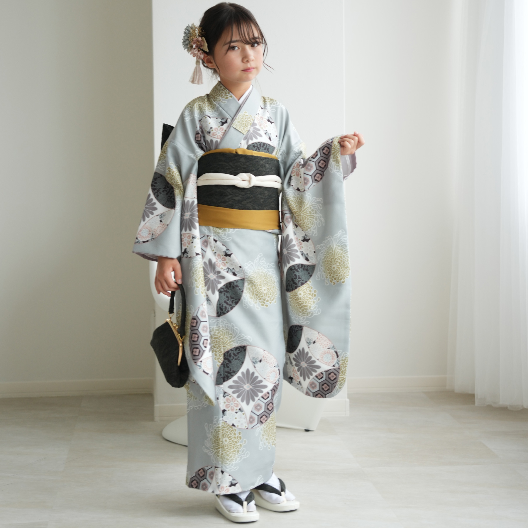 振袖 女の子 小学生 10歳 ひよこ商店 振袖セット ミント七宝 ハーフ