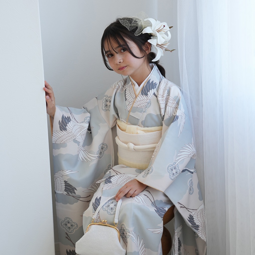 振袖 女の子 小学生 10歳 ひよこ商店 振袖セット ミント吉祥鶴 ハーフ