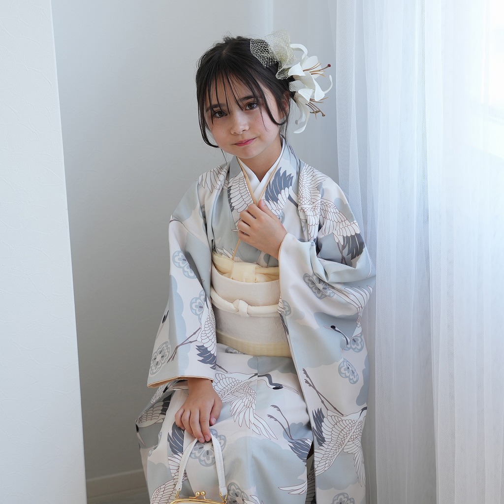 振袖 女の子 小学生 10歳 ひよこ商店 振袖セット ミント吉祥鶴 ハーフ