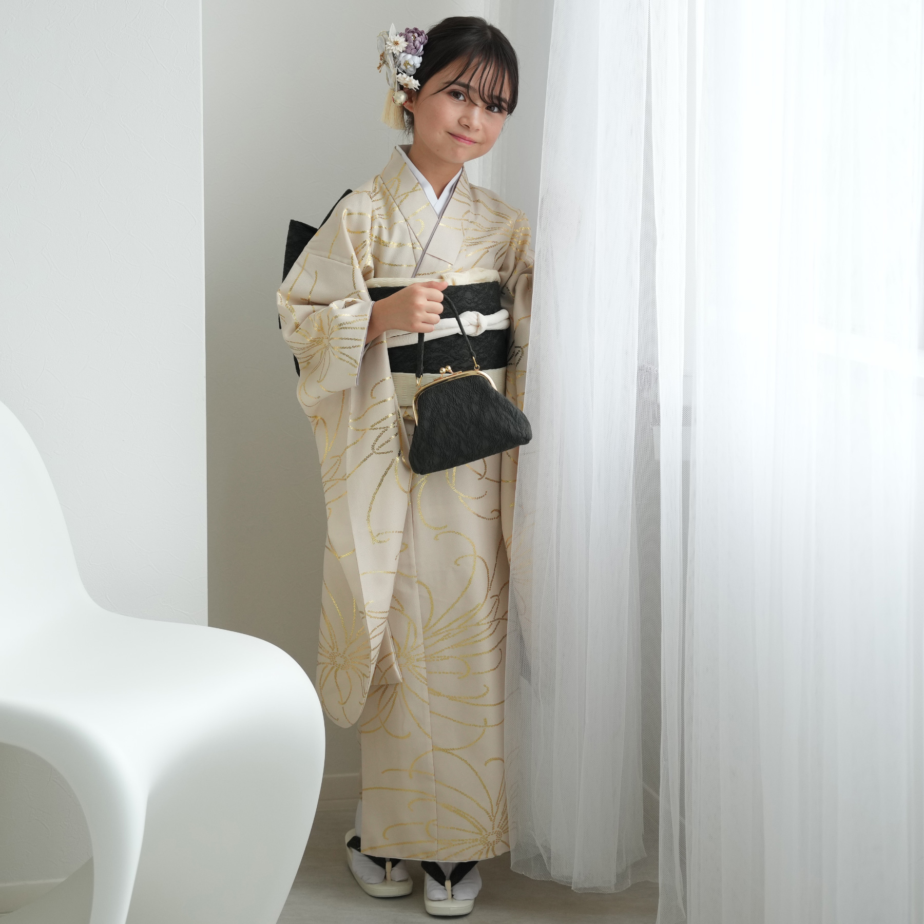 子供用振り袖セット 振袖 女の子 小学生 10歳 ひよこ商店 振袖セット エクリュ七宝 ハーフ