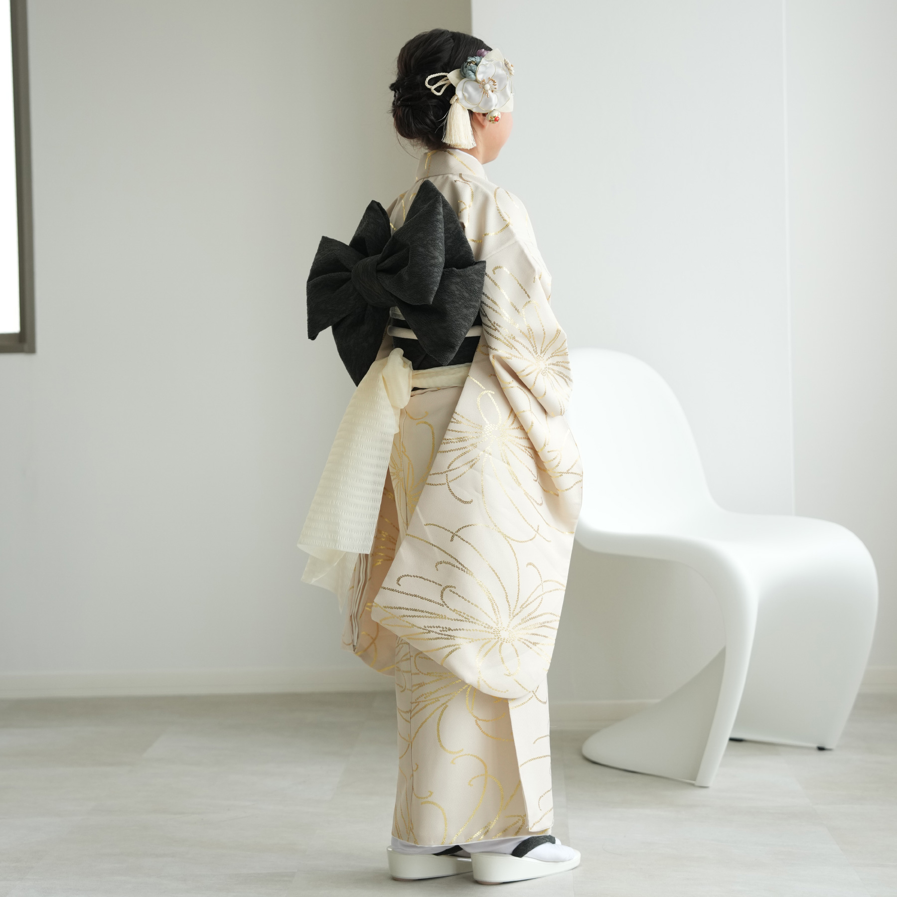 振袖 女の子 小学生 10歳 ひよこ商店 振袖セット ベージュ金彩・糸菊