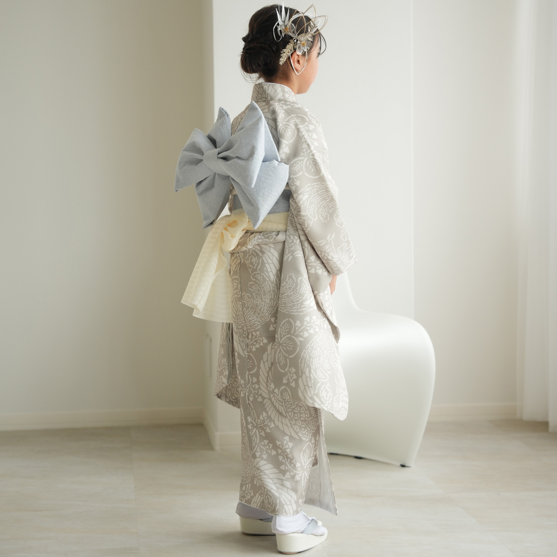 振袖 女の子 小学生 10歳 ひよこ商店 振袖セット 灰緑鳳凰 ハーフ成人