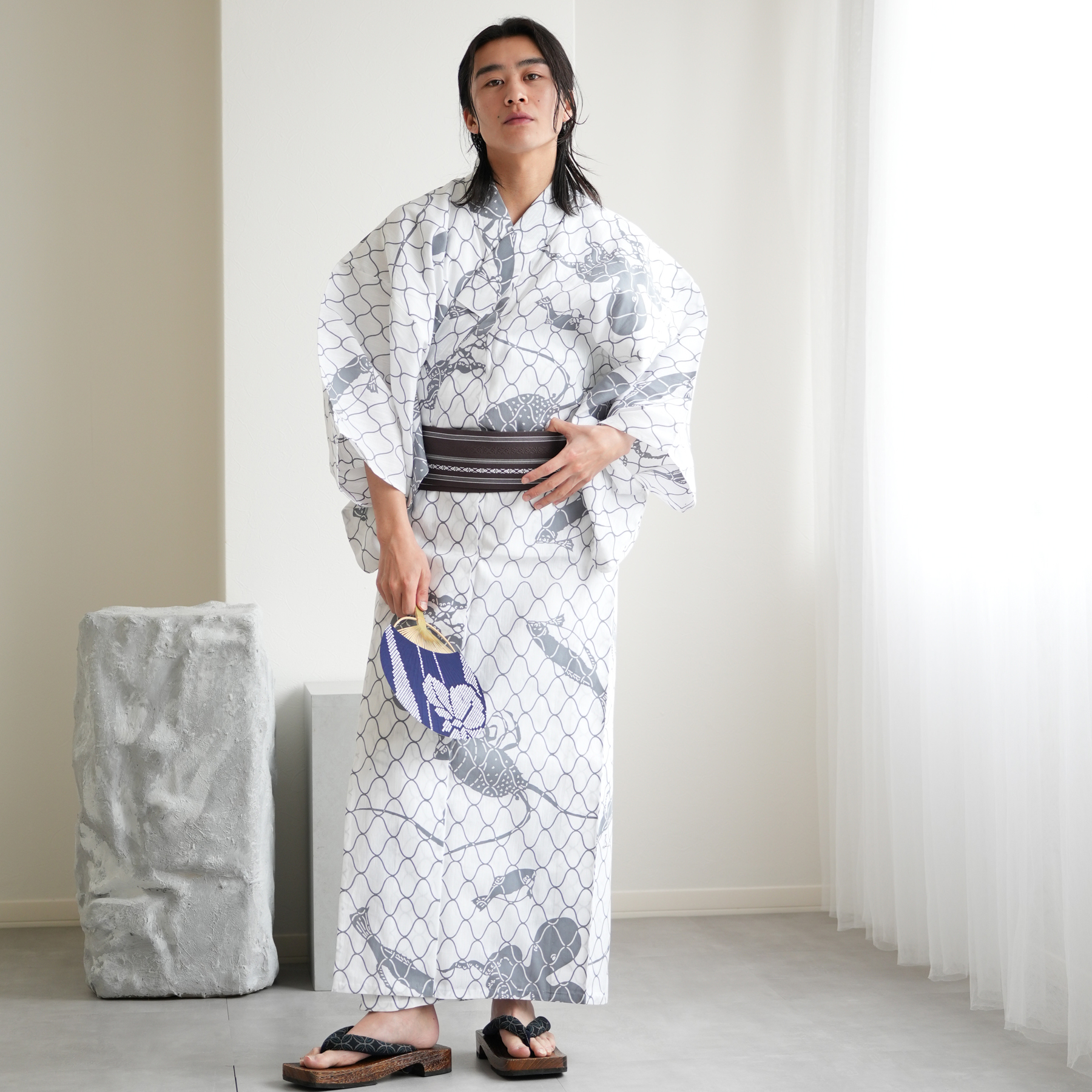 utatane 浴衣　新品 utatane｜ニコアンティーク 高級変わり織 浴衣3点セット 砂色に