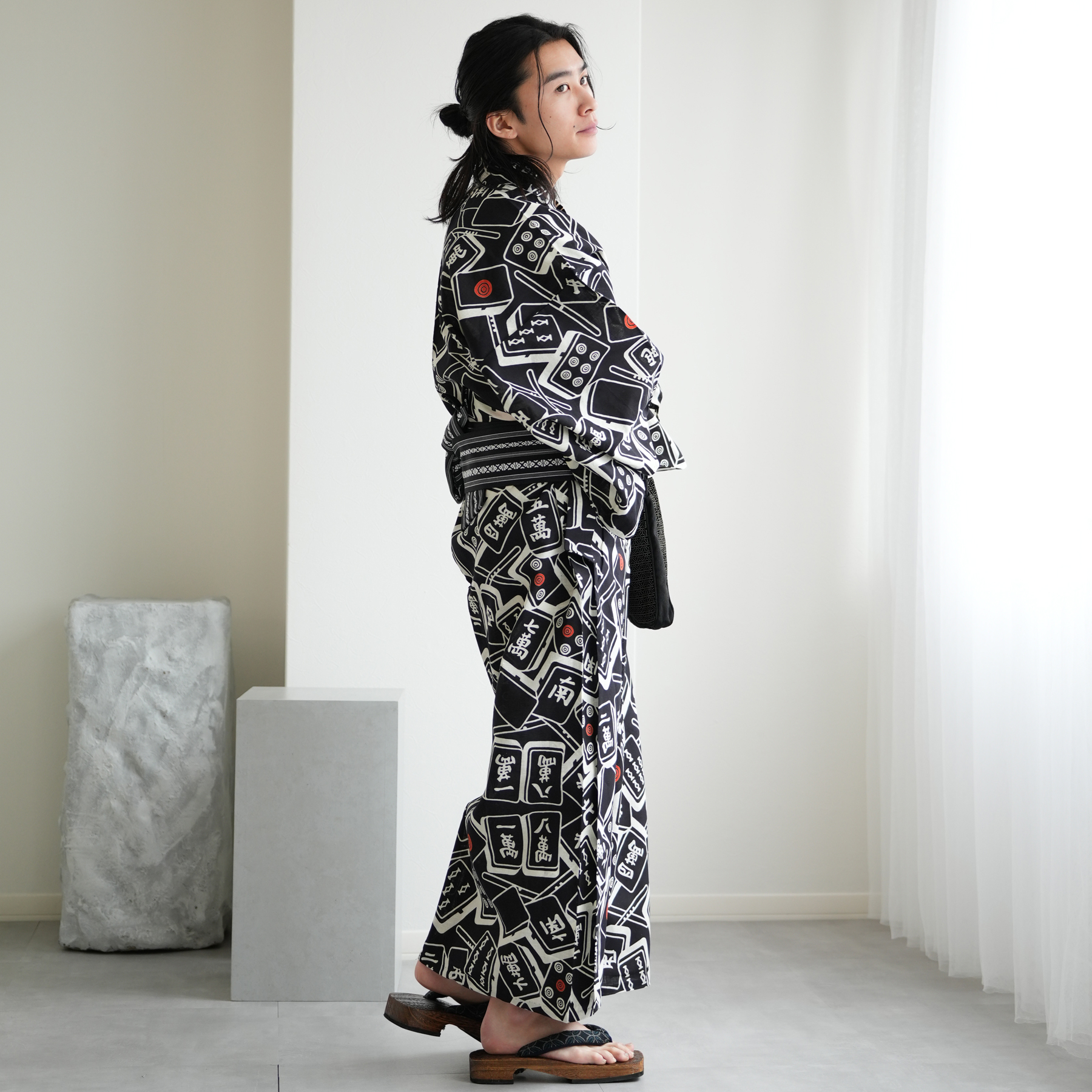 utatane 浴衣 メンズ セット utatane×注染工房 浴衣3点セット 黒地の