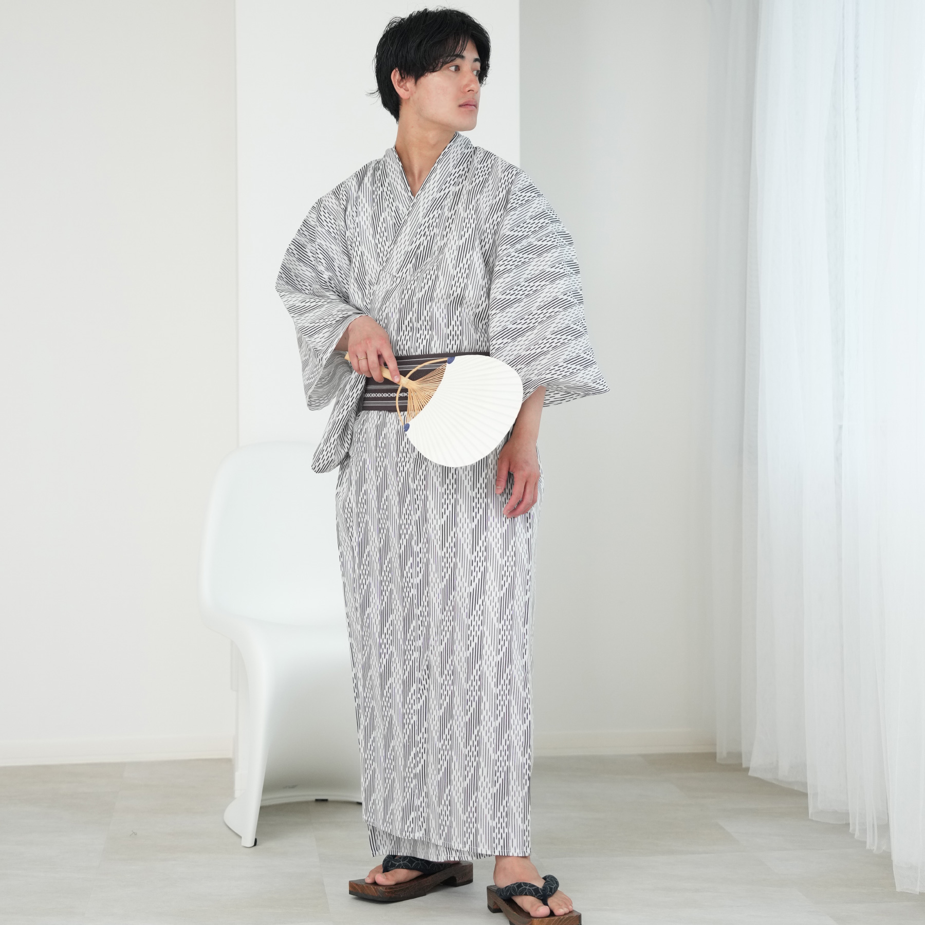 浴衣 メンズ セット 高級変わり織 浴衣3点セット 白に矢絣 男