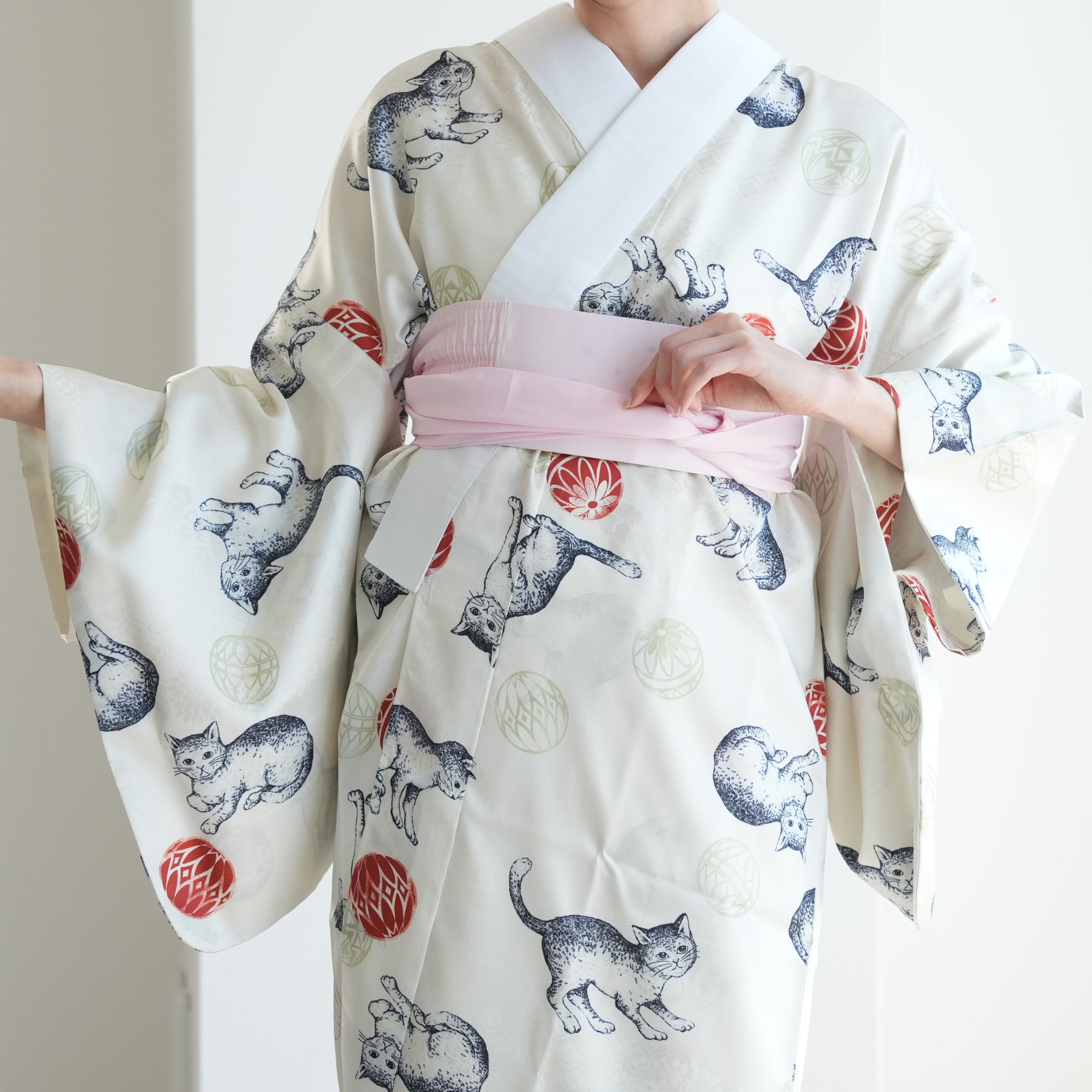 長襦袢　きもの英　はなぶさ　半衿付　袖無双　 鱗　うろこ文様　色襦袢　洗える着物 KYOETSU 長襦袢 洗える レディース 白 ピンク 半衿 半襟 女性