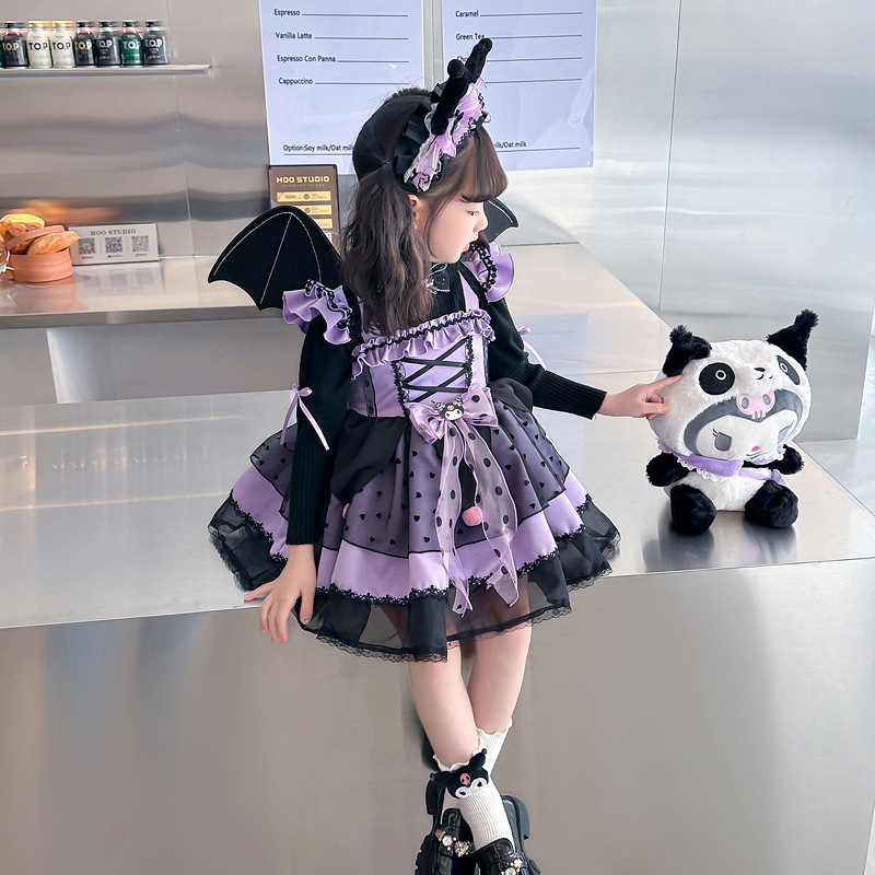 クロミ風 コスプレ衣装 ドレス セット 子供 子供用 紫 ロリータ 長袖