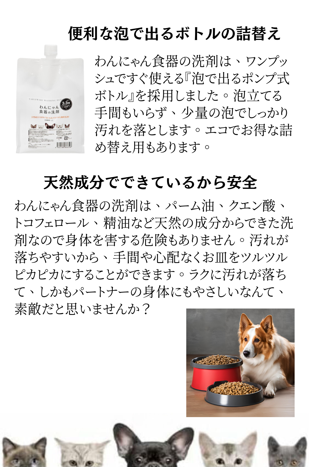 猫 犬 ペット用 食器洗剤 FLF わんにゃん食器の洗剤 詰替え用 1L お徳用 ペット用洗剤 天然成分 安全 ぬめりをキレイに