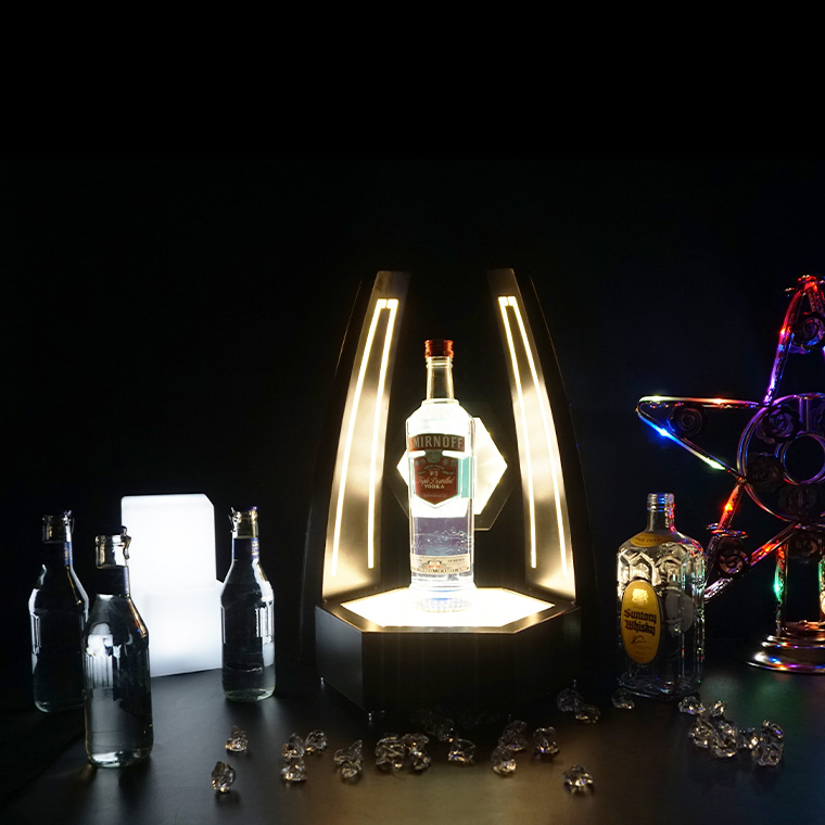 ボトルスタンド LED 無限鏡 シャンパンゴールド 電球色 充電式 室内用