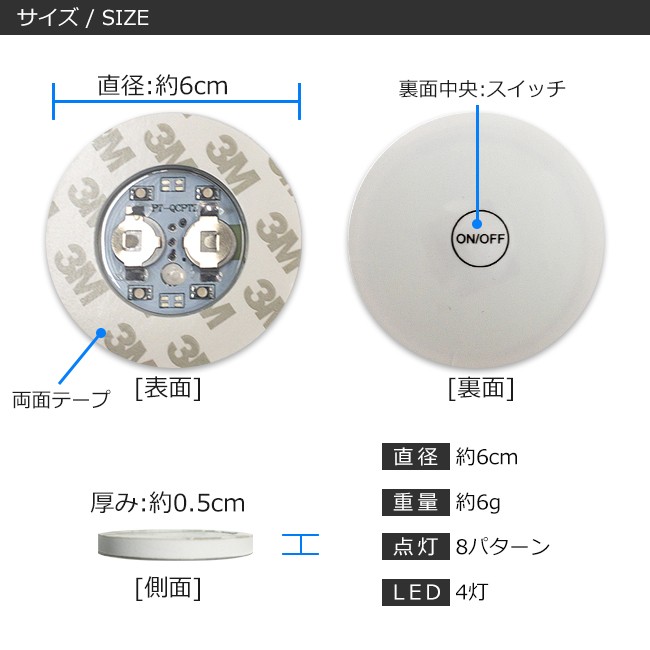 光る ボトルステッカー 防水 6cm マルチカラー 仕様