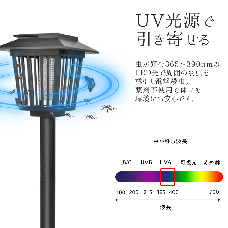 2個セット ソーラー 電撃殺虫器 ガーデンライト 電気 蚊取り器 殺虫灯