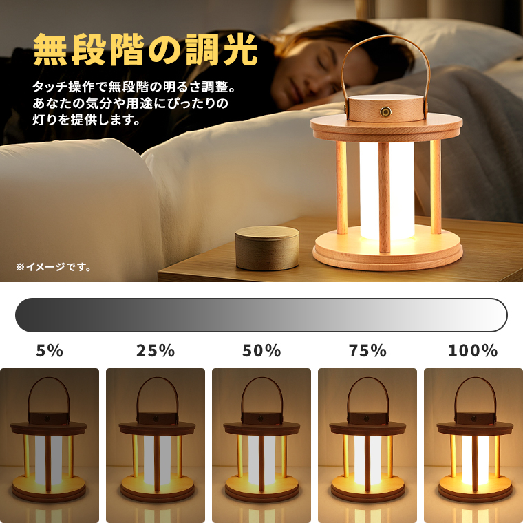 DENKO HOME（電光ホーム） ナイトライト ベッドサイド 木製 ランタン