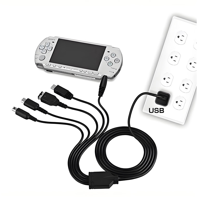 5 in 1 USB充電ケーブル 互換 NDS 任天堂 3DS 2DS DSi DS GBA-SP WiiU SONY PSP 充電コード ゲーム機充電 コネクタへ変換