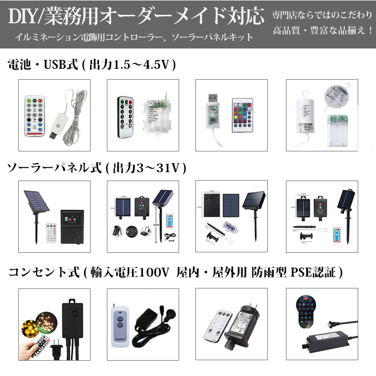 ソーラーパネルキット 電飾用 コントローラー リモコン付 DIY 汎用 イルミネーションライト 電飾 交換用