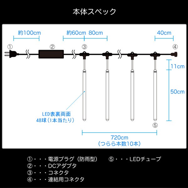 ルミネーション スノーフォール ライト 50cm 10本 フラッシャー LED 流れるLED 流れ星 フォールライト ドロープ ドロップライト スノードロップ 防雨型 防水