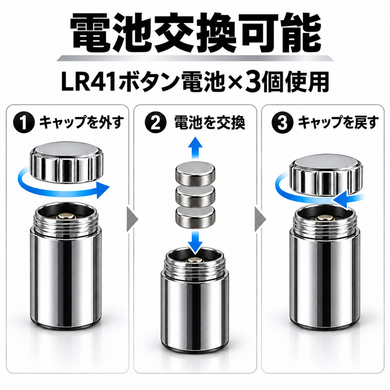 ミニLEDライト 電池式 超小型 直径約1.1cm 高さ約1.5cm LR41電池使用 電池交換可能 選べる6タイプ