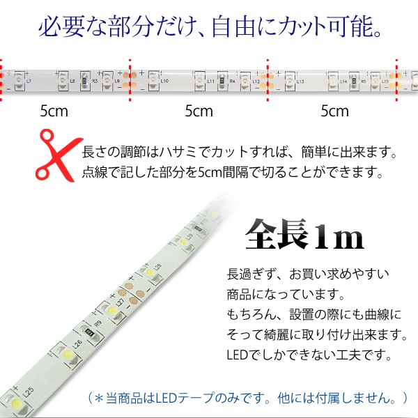 LEDテープ用 1m 60球 3528smd 単色 12V 防水 IP65 テープライト 間接