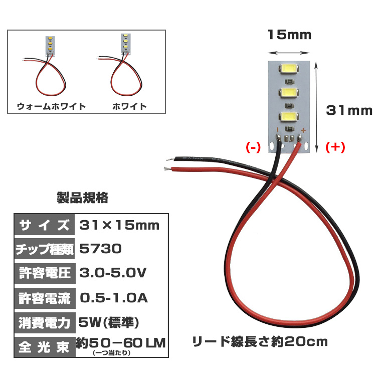 LED ユニット モジュール 3.0-5V 用 3灯1.5W 照明 長方形 光る台座 用 汎用 DIY USB LED基盤 LEDアレイ
