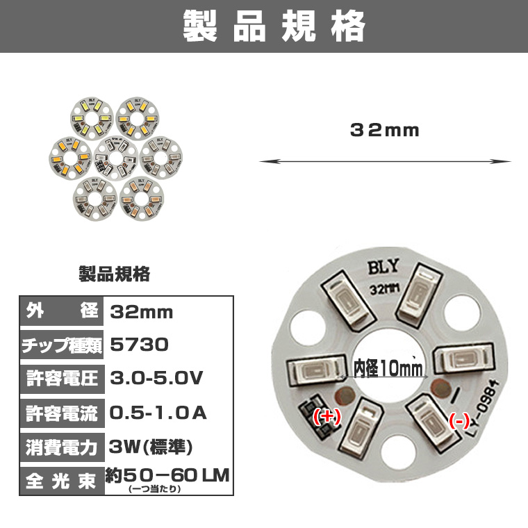 7カラー　ウォームホワイト USB電源対応 汎用型3.0-5V用LED 6灯式ユニット 