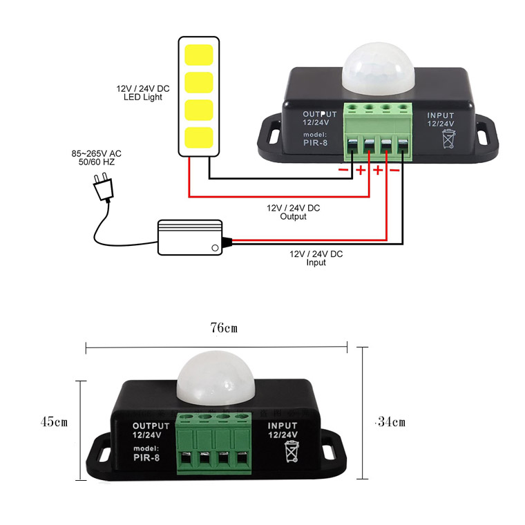 赤外線 人感センサー 人感 センサー スイッチ 赤外線 PIR モーション センサー スイッチ モーション 12−24V LED 赤外線センサー 照明 防犯