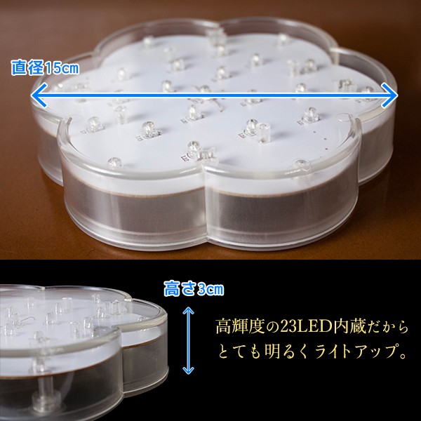 寸法。直径15cm、高さ3cm。LEDは23個を設置。