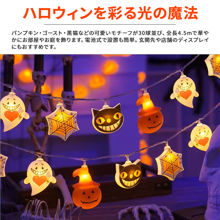 DENKO HOME（電光ホーム） ハロウィン 電飾 飾り 電池式 30球 4.5m