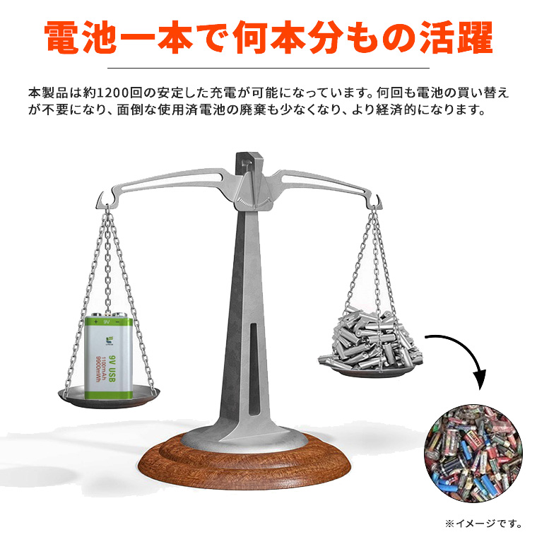 角形 9V 充電池 9V リチウムイオン電池 9900mwh 約1200回使用可 6F22 USB Type-c 充電