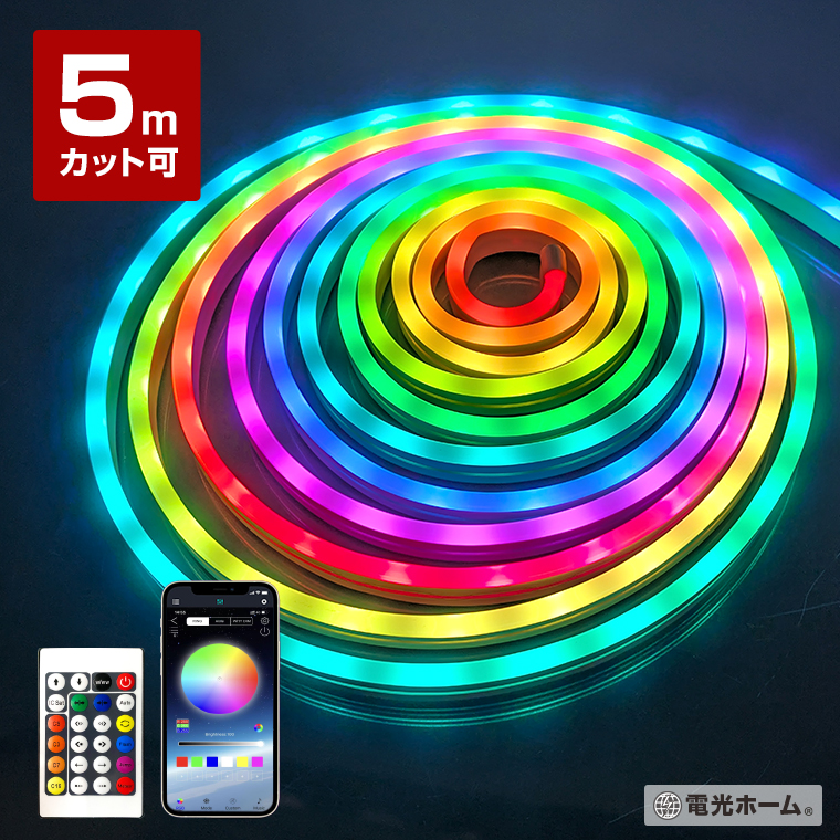 DENKO HOME（電光ホーム） LED ネオンライト チューブ ロープ 5m RGB