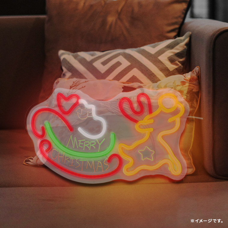 DENKO HOME LED ネオンサイン サンタクロース トナカイ メリー