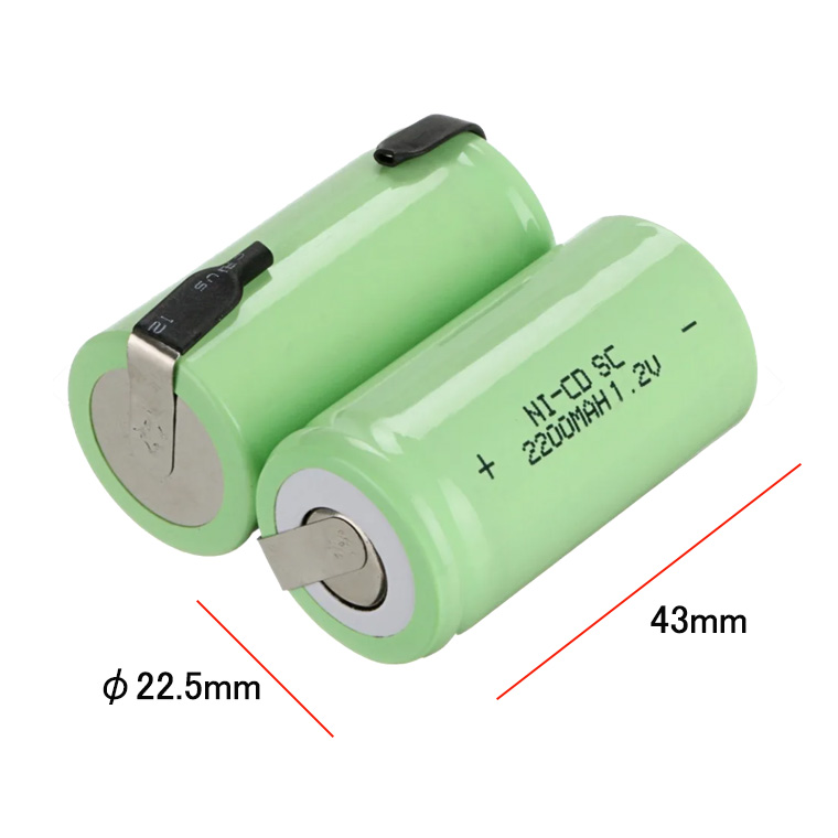 ニッケルカドミウム電池 ニッカド充電池 1.2V NI-CD SC2200mAh 2本セット タブ端子付