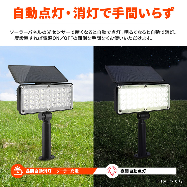 ソーラー ガーデンライト スポットライト 屋外 防水 調光 LED