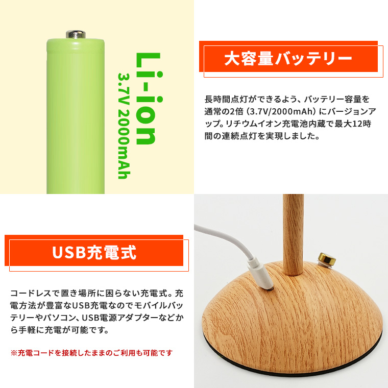 DENKO HOME（電光ホーム） テーブルランプ プリーツシェード 充電式 調