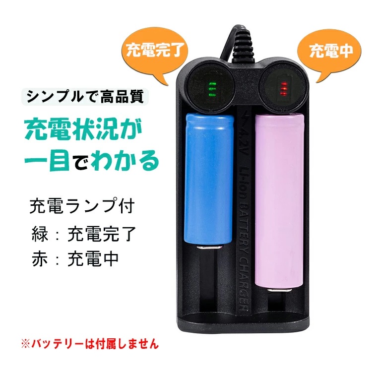 マルチ USB充電器 18650用 2スロット バッテリー充電器 21700 26650
